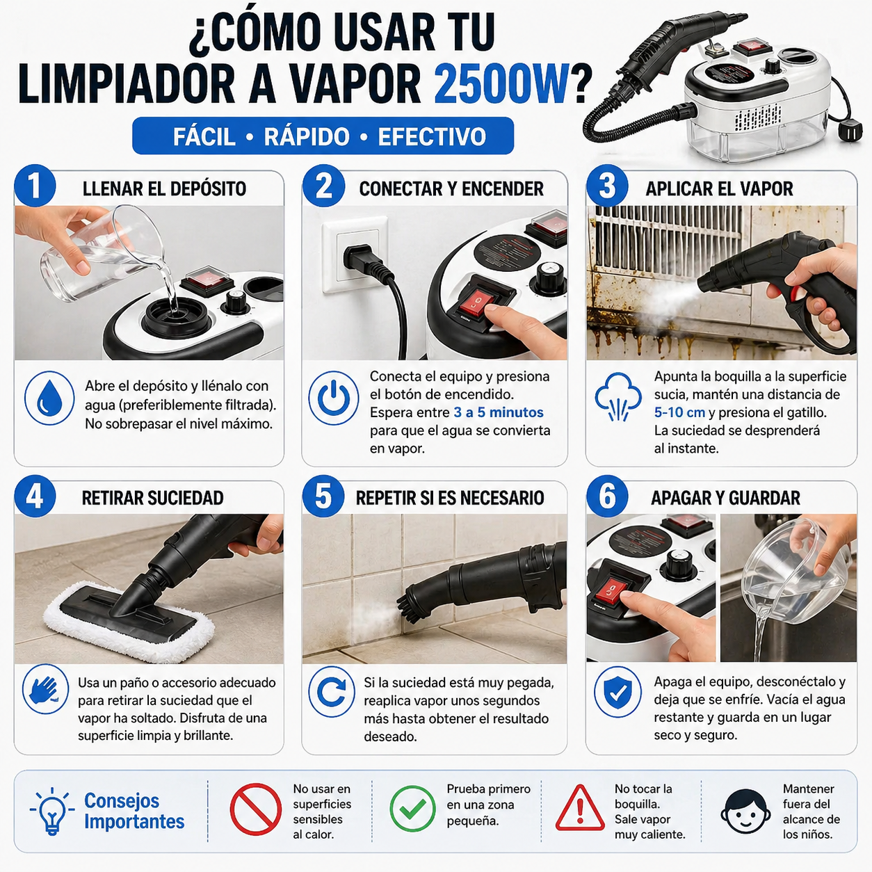 Limpiador A Vapor Presion 2500w Portatil
